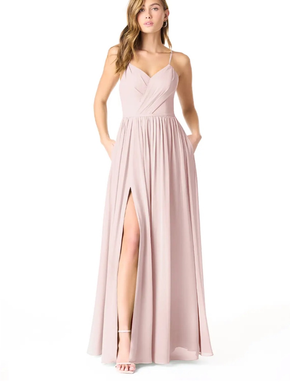 Azazie Blushing Pink Bridesmaid Dress with Front Slit